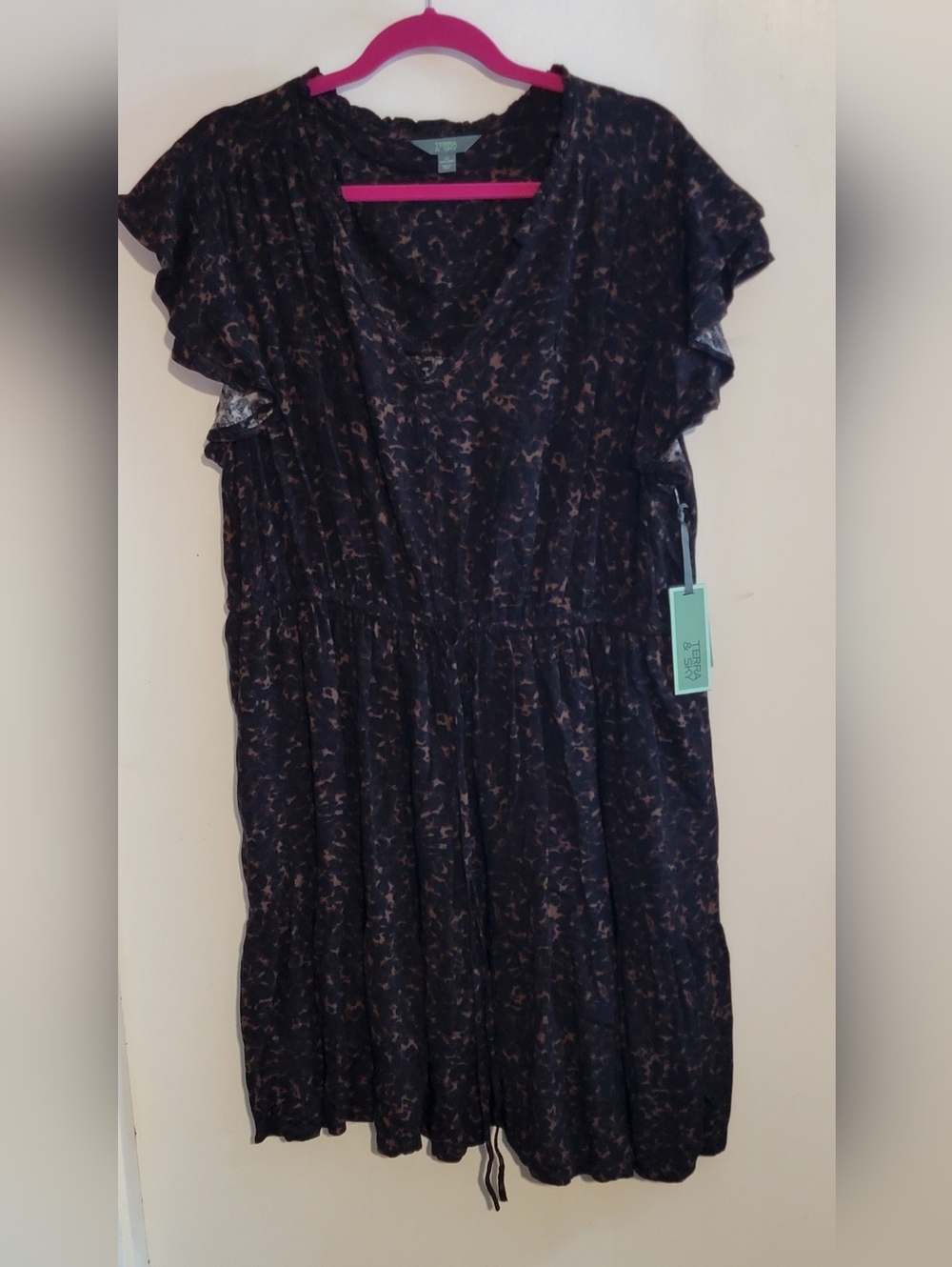 Terra & Sky Black Animal Print Midi Dress NWT
